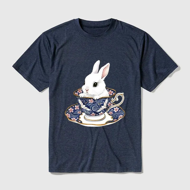 Kyoto-Lion Cute Rabbit Tea Set Cotton Blend T-Shirt