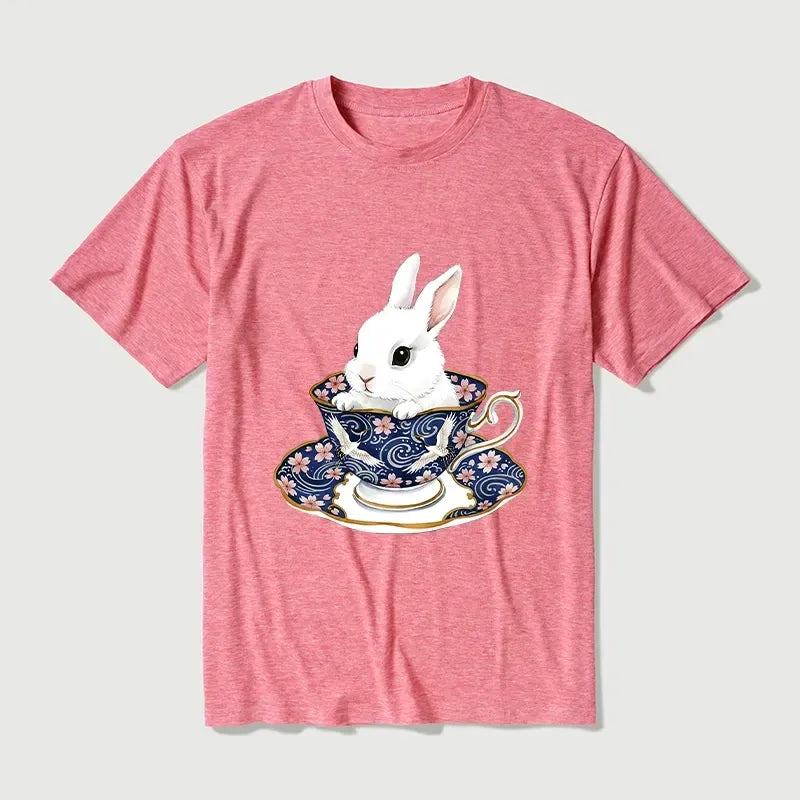 Kyoto-Lion Cute Rabbit Tea Set Cotton Blend T-Shirt