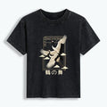 Japanese Vintage Crane Washed T-shirt Gift for Her