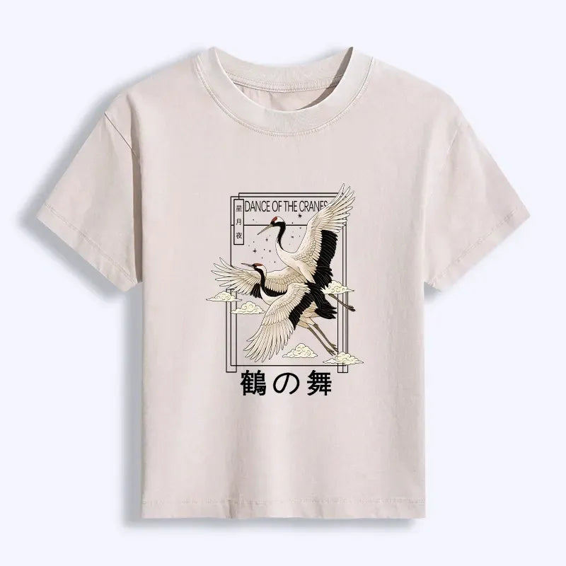 Japanese Vintage Crane Washed T-shirt Gift for Her