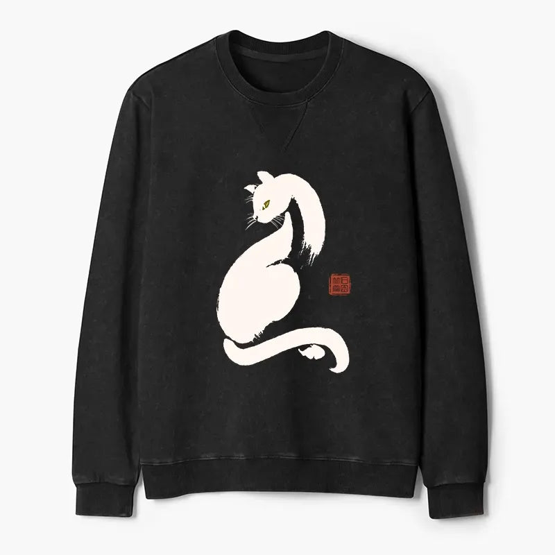 Japanese black cat sweatshirt for daily wear