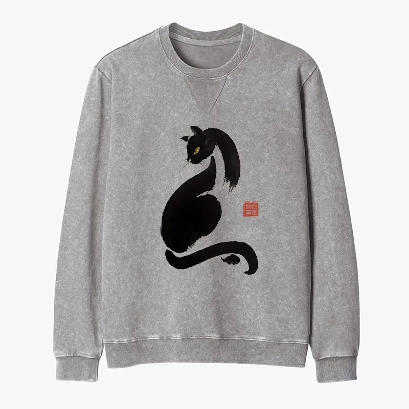 Japanese black cat sweatshirt for daily wear