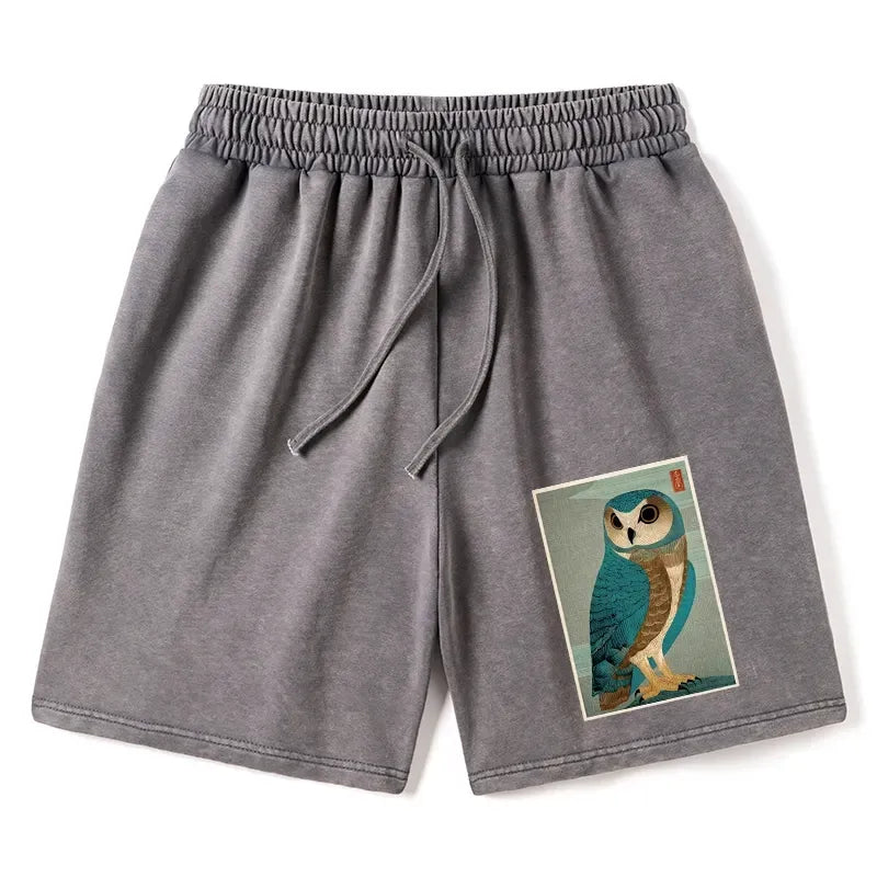 Washed Cotton Unisex Owl Shorts Free Shipping