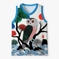 Kyoto-Lion Ukiyo-e Owl Red Sun Pine Wave Mesh Tank Top