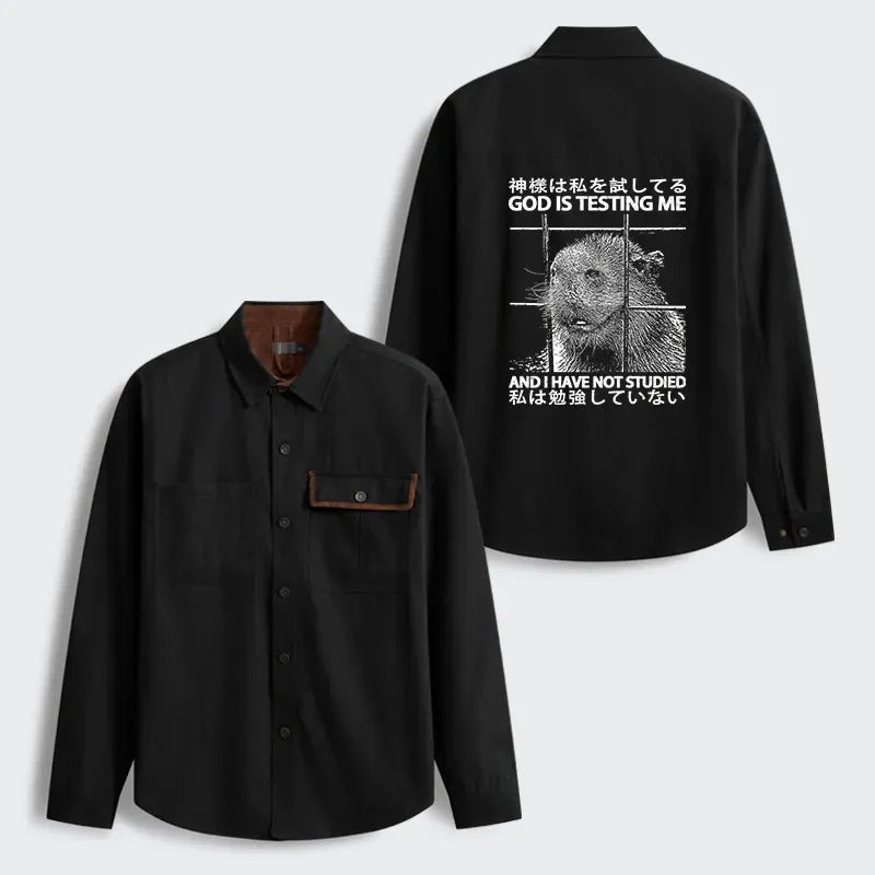Kyoto-Lion God Is Testing Me Men's Corduroy Work Jacket
