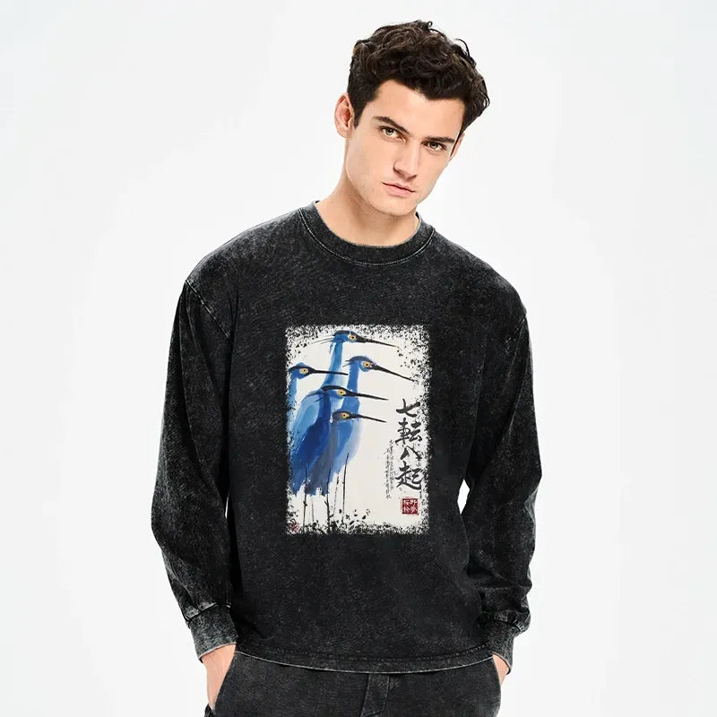 Japanese washed long sleeve t-shirt