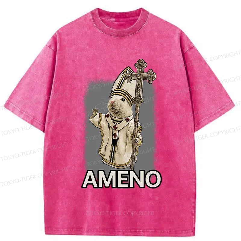 Kyoto-Lion Papal Hamster Washed T-Shirt