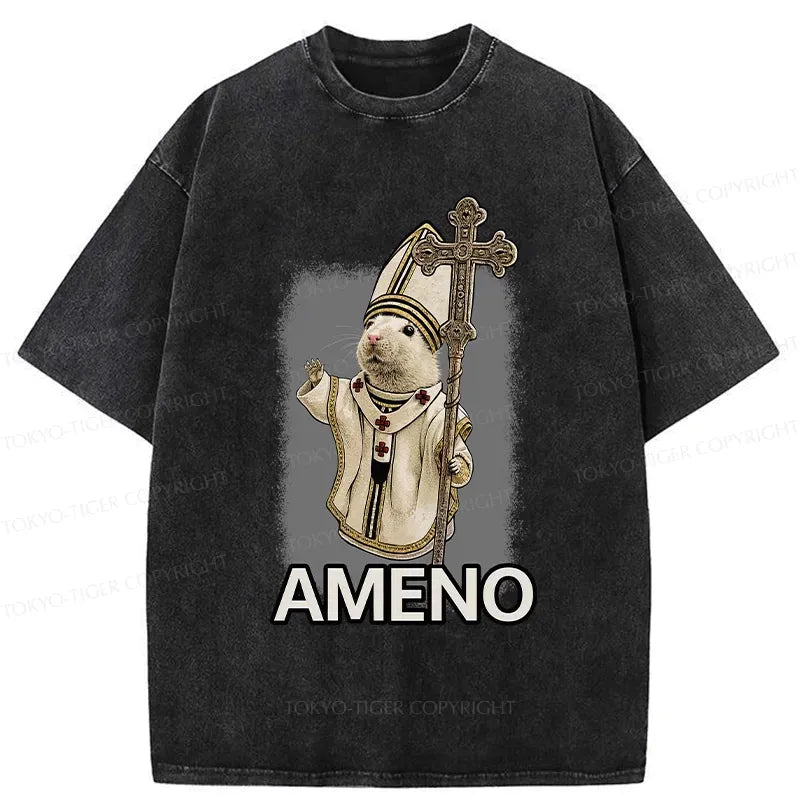 Kyoto-Lion Papal Hamster Washed T-Shirt
