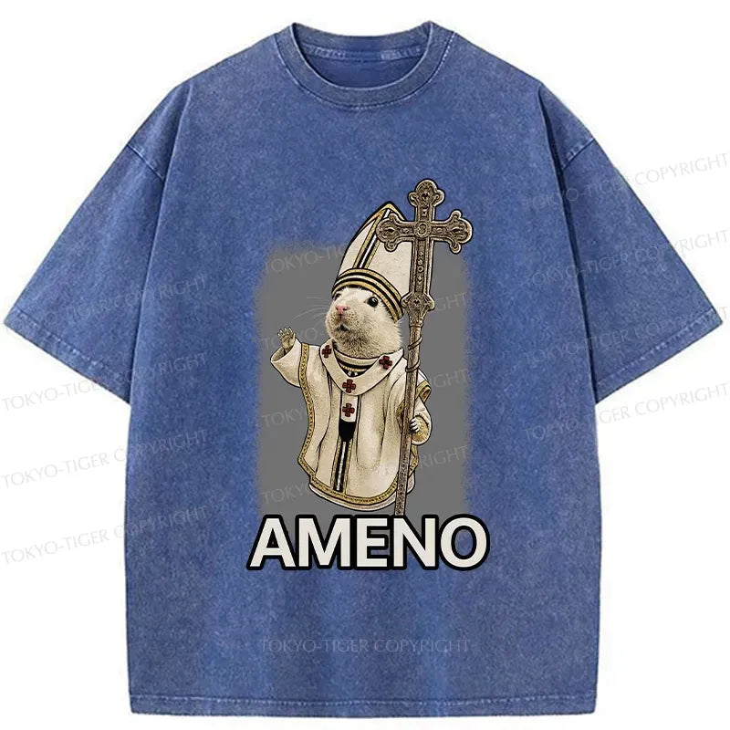 Kyoto-Lion Papal Hamster Washed T-Shirt