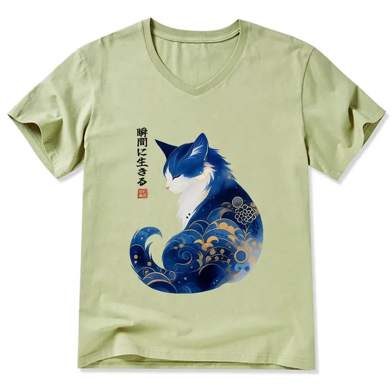 Retro Zen Cat V-Neck Tee