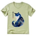 Retro Zen Cat V-Neck Tee