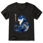 Kyoto-Lion Retro Zen Cat: Living the Present V-Neck Classic T-Shirt