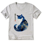 Kyoto-Lion Retro Zen Cat: Living the Present V-Neck Classic T-Shirt