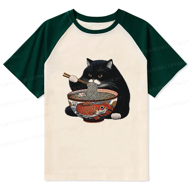 Fat Cat Ramen Raglan for Daily Wear