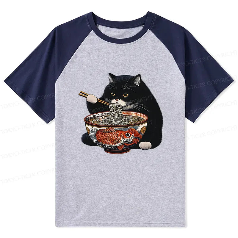 Fat Cat Ramen Raglan for Daily Wear