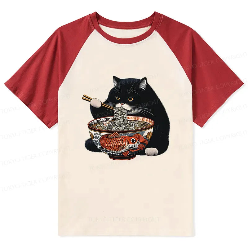 Funny Japanese Cat Eating Ramen Tee