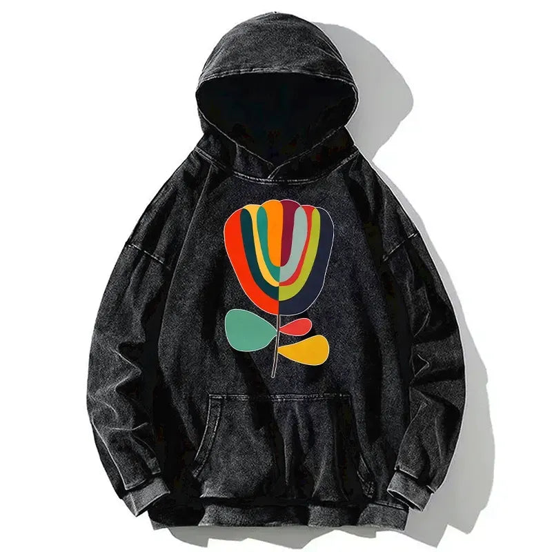 Colorful Flower Washed Hoodie for Daily Wear