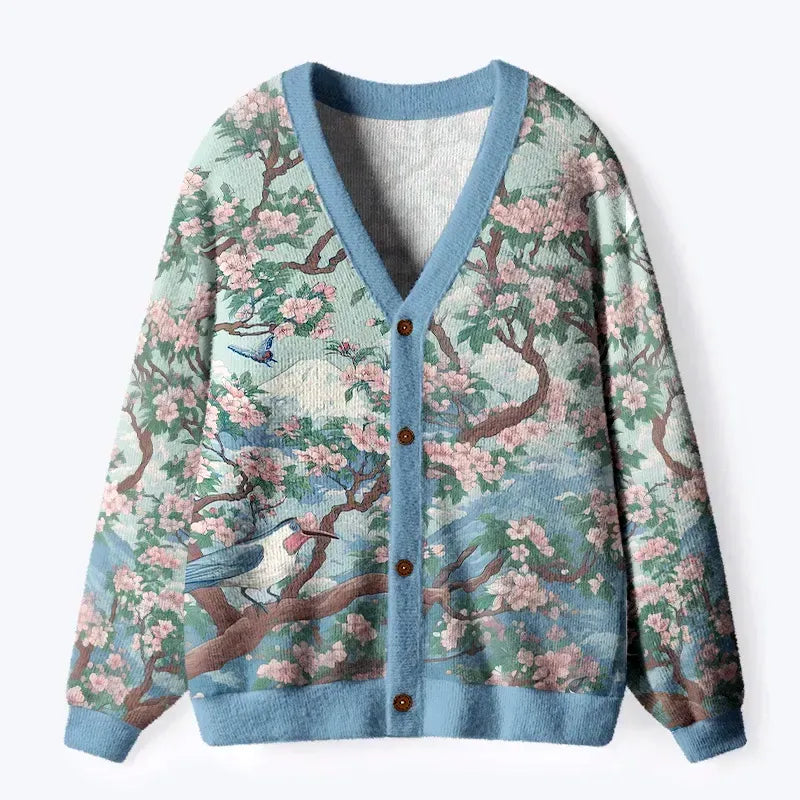 Kyoto-Lion Birds Under The Sakura Tree Ugly Cardigan Sweater