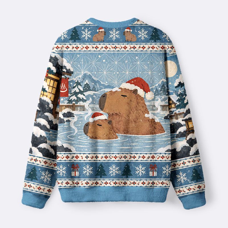 Kyoto-Lion Capybara Winter Hot Spring Fuzzy Christmas Ugly Sweatshirt