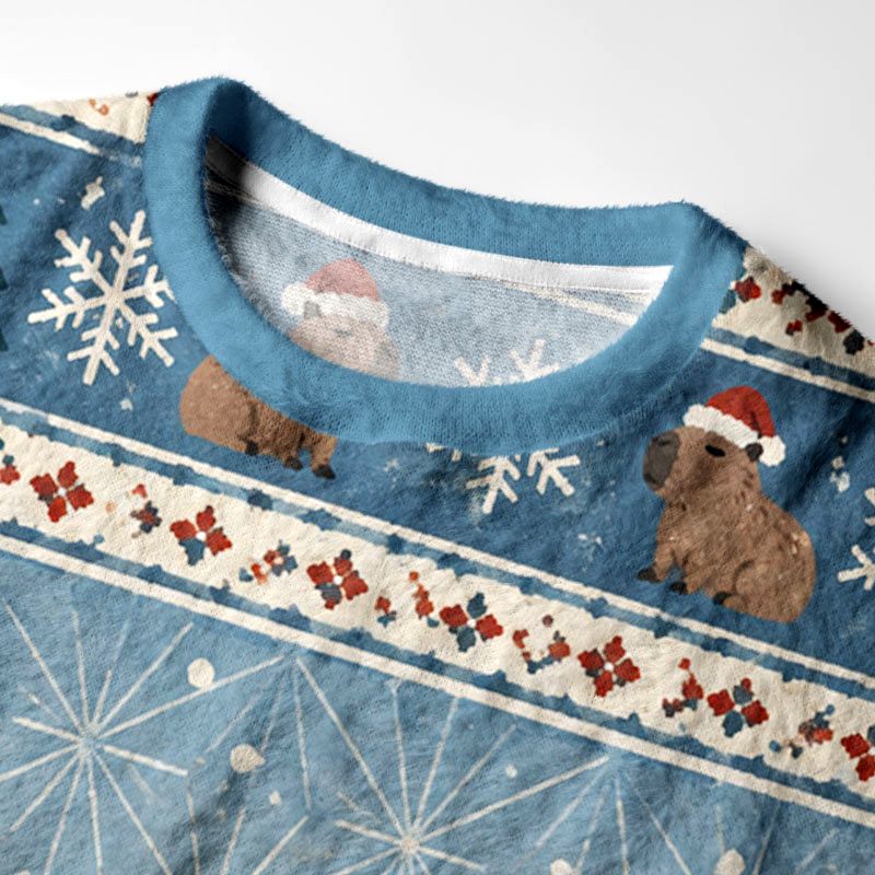 Kyoto-Lion Capybara Winter Hot Spring Fuzzy Christmas Ugly Sweatshirt