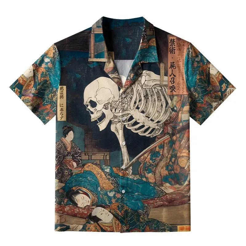 Kyoto-Lion Ukiyoe Skeleton Yokai Aloha Hawaiian Shirt