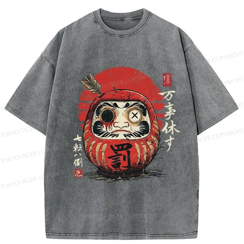 Japanese Daruma Washed T-Shirt Gift for Him