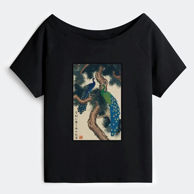 Japanese Peacock T-Shirt for Daily Wear