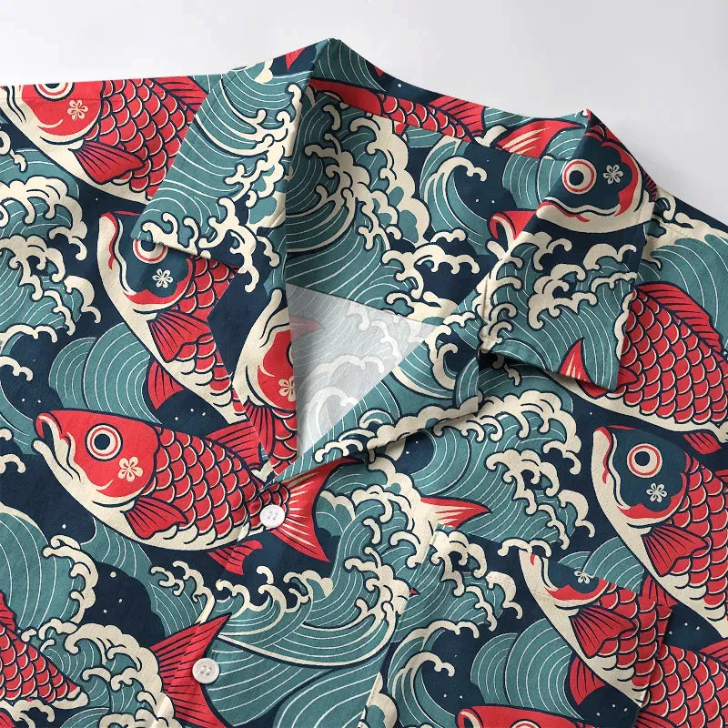 Kyoto-Lion Koi Wave Aloha Hawaiian Shirt