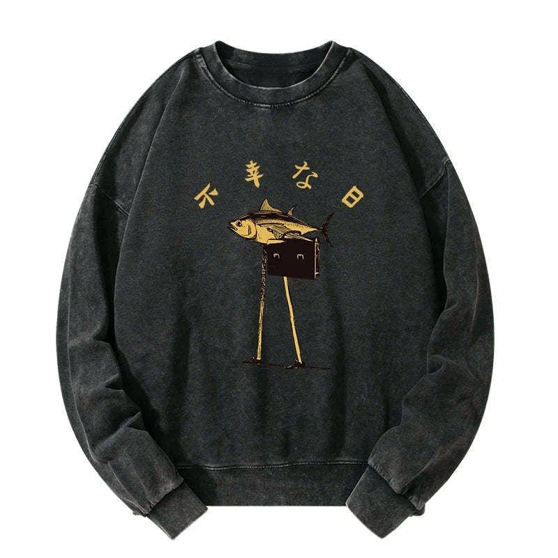 Kyoto-Lion Unlucky Fish Japanese Washed Sweatshirt
