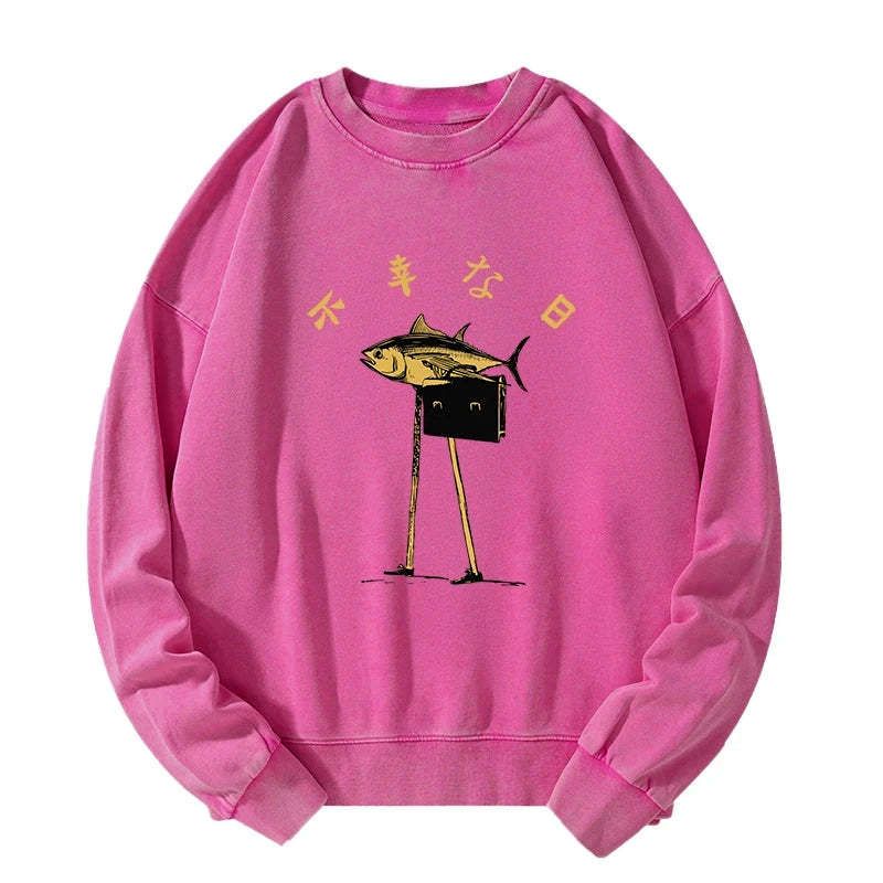 Kyoto-Lion Unlucky Fish Japanese Washed Sweatshirt