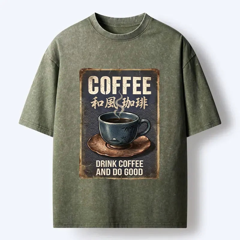 Kyoto-Lion Funny Japanese Coffee Life Quote Washed T-Shirt