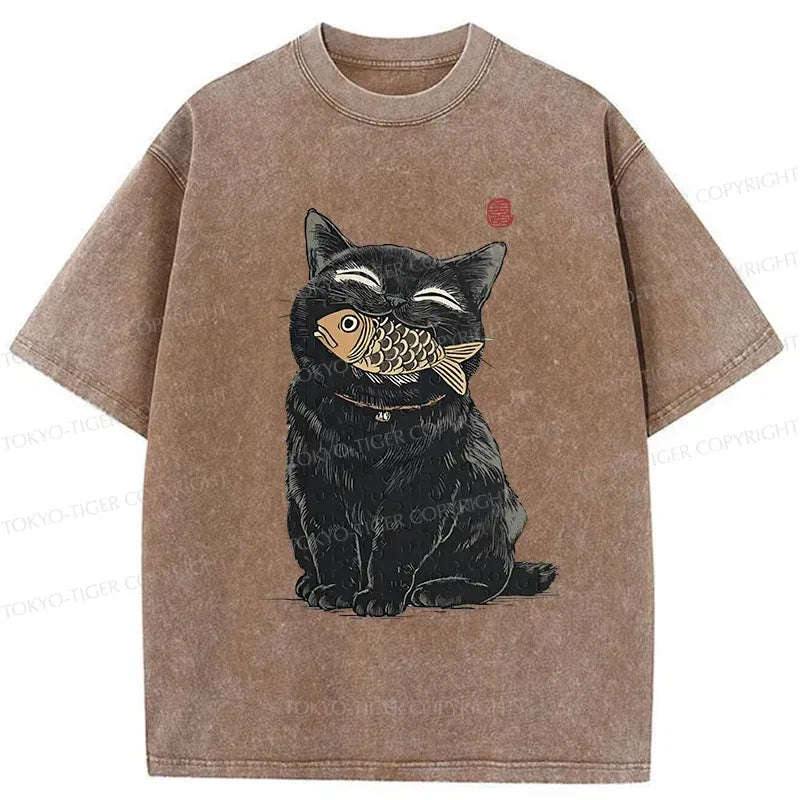 Kyoto-Lion Happy Black Cat Washed T-Shirt