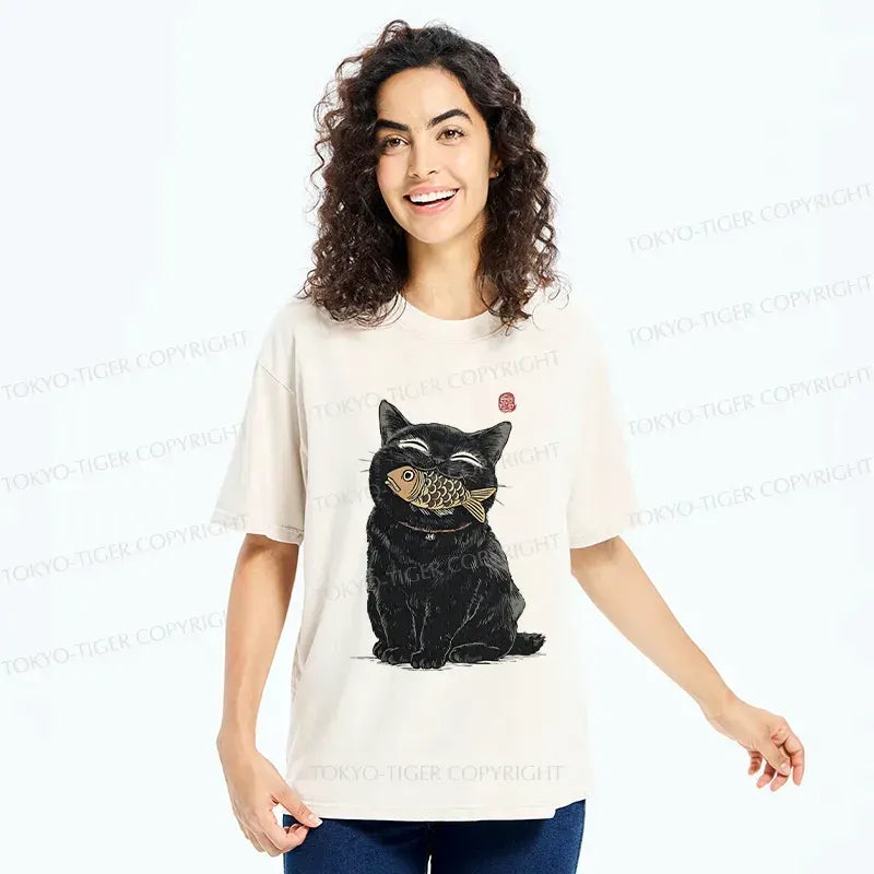 Retro Japanese cat t-shirt on sale