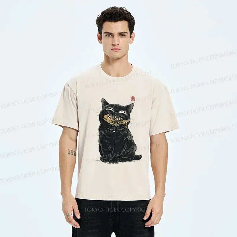 Kyoto-Lion Happy Black Cat Washed T-Shirt