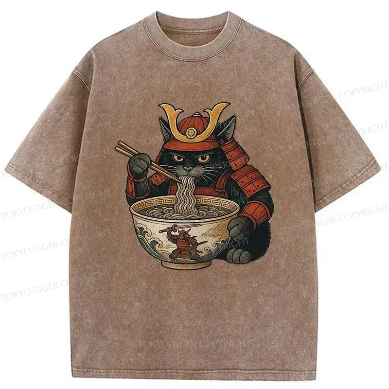 Japanese Cat Ramen Washed T-Shirt