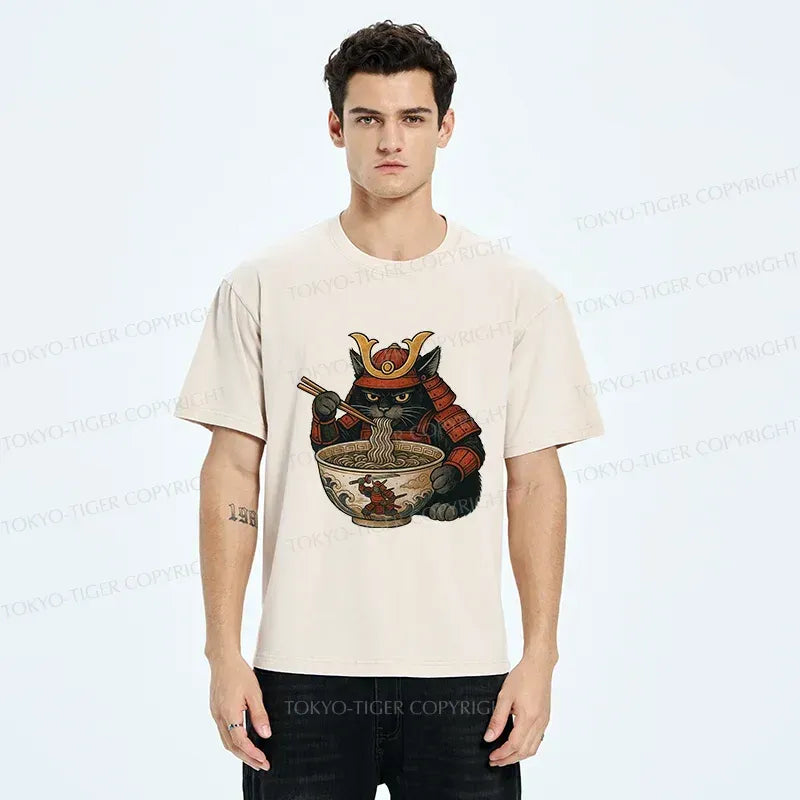 Japanese Cat Ramen Washed T-Shirt