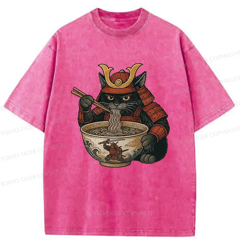 Japanese Cat Ramen Washed T-Shirt