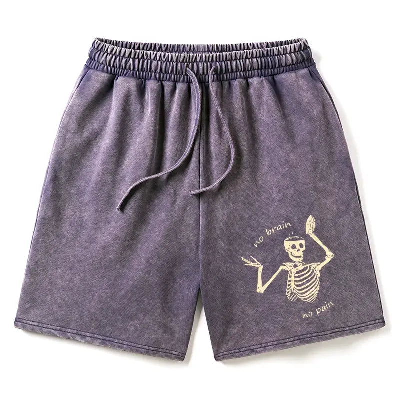 Kyoto-Lion Skeletons Feel No Pain Washed Shorts