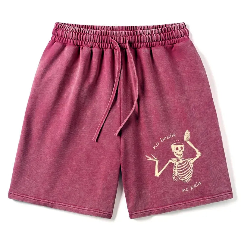 Kyoto-Lion Skeletons Feel No Pain Washed Shorts