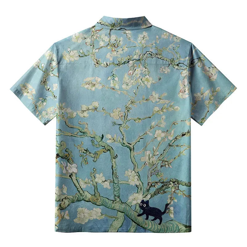 Kyoto-Lion Black Cat On Sakura Branch Aloha Hawaiian Shirt
