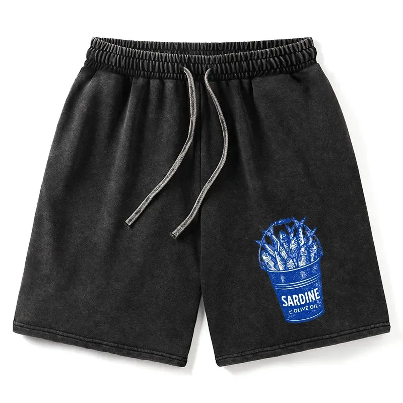 Kyoto-Lion Vintage Bucket Full Of Fresh Sardines Washed Shorts