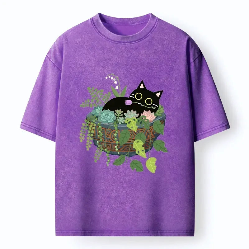 Kyoto lion cat relaxing inside flower pot shirt