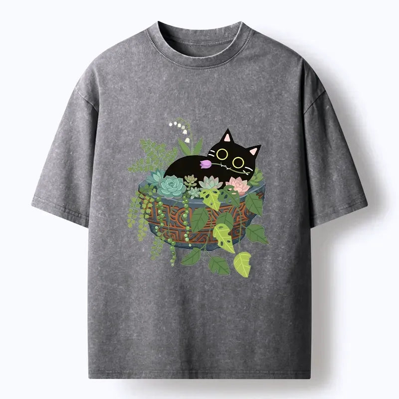 Kyoto lion cat relaxing inside flower pot shirt