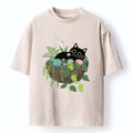 Kyoto-Lion Cat Relaxing Inside Flower Pot Washed T-Shirt