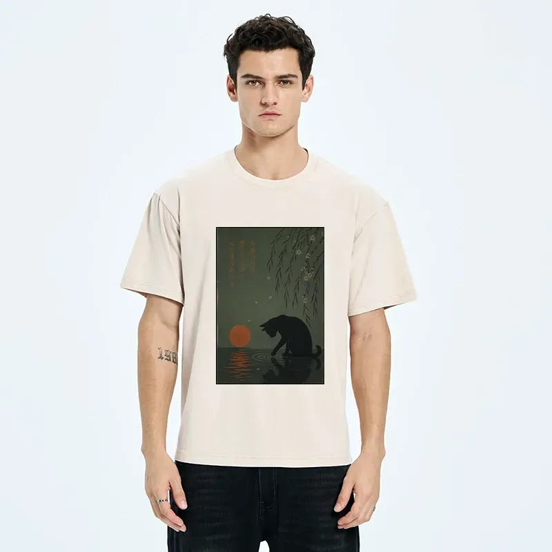 Japanese black cat t-shirt for daily wear