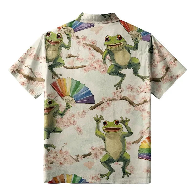 Japanese Frog Button-up Shirt for Summer