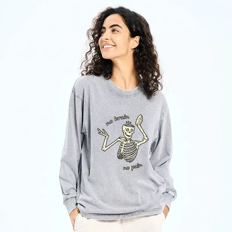 Japanese lion skeleton washed long sleeve t-shirt