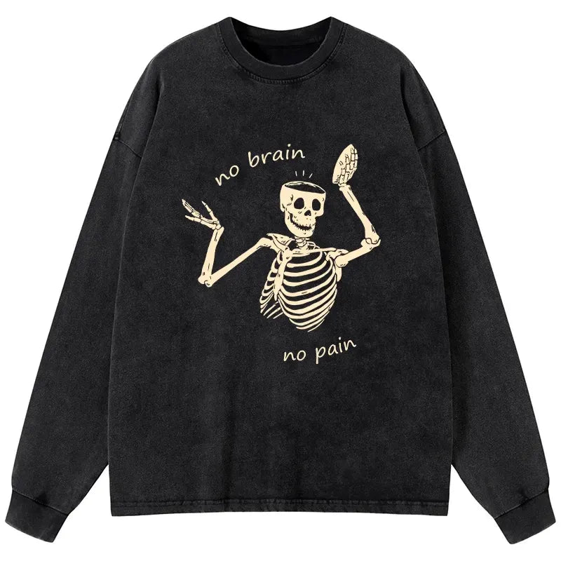 Japanese lion skeleton washed long sleeve t-shirt