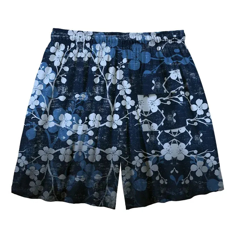 Kyoto-Lion Midnight Blossoms Aloha Mens Swim Trunks