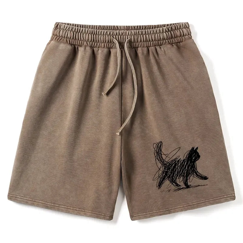 Washed Cat Shorts for Daily Wear